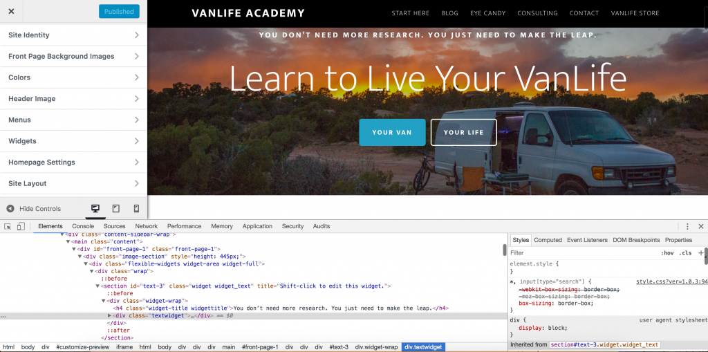 Start VanLife Website